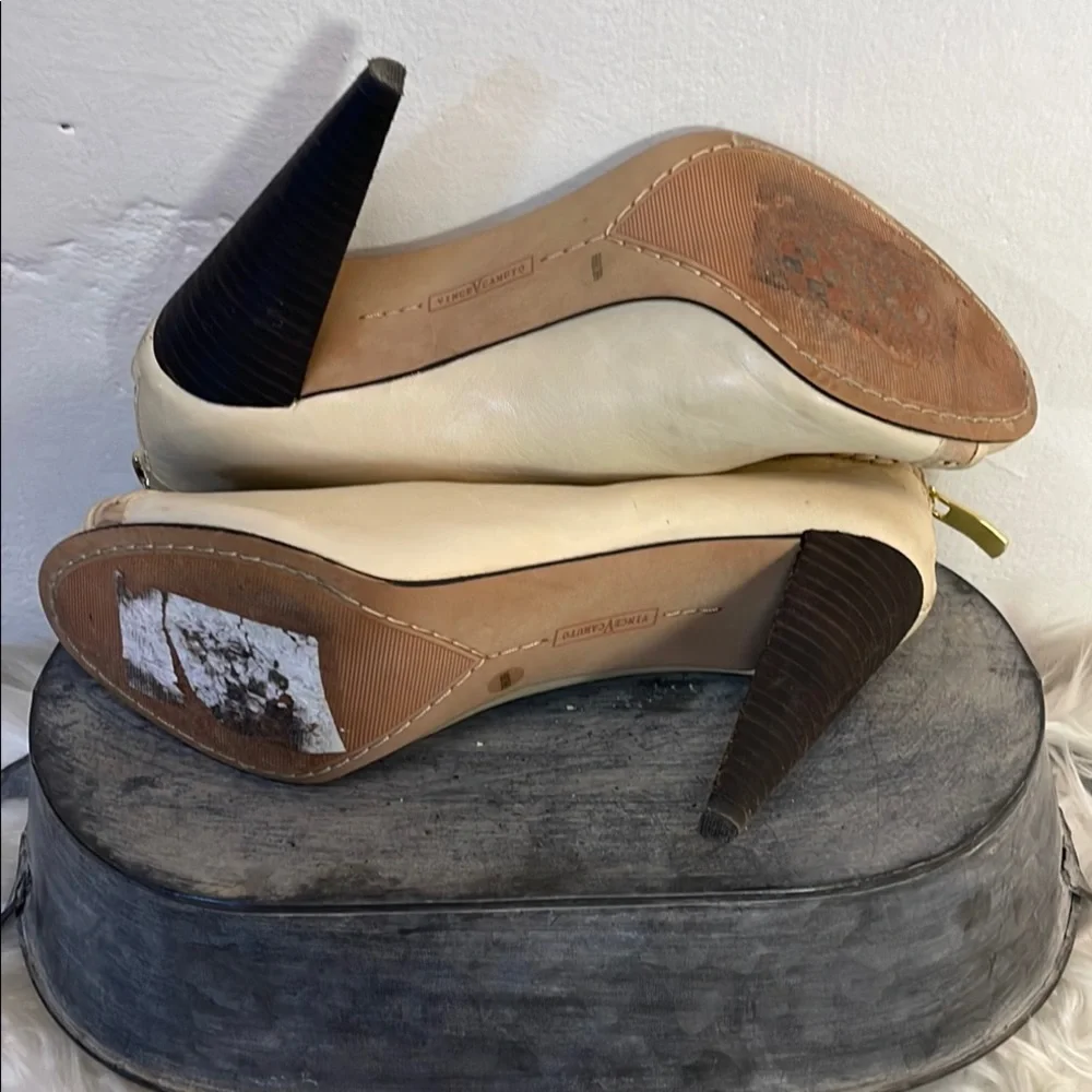 #0174-C Vince Camuto Smooth Leather Cream Open Toe High-Heeled Booties-6.5 - Picture 10 of 12